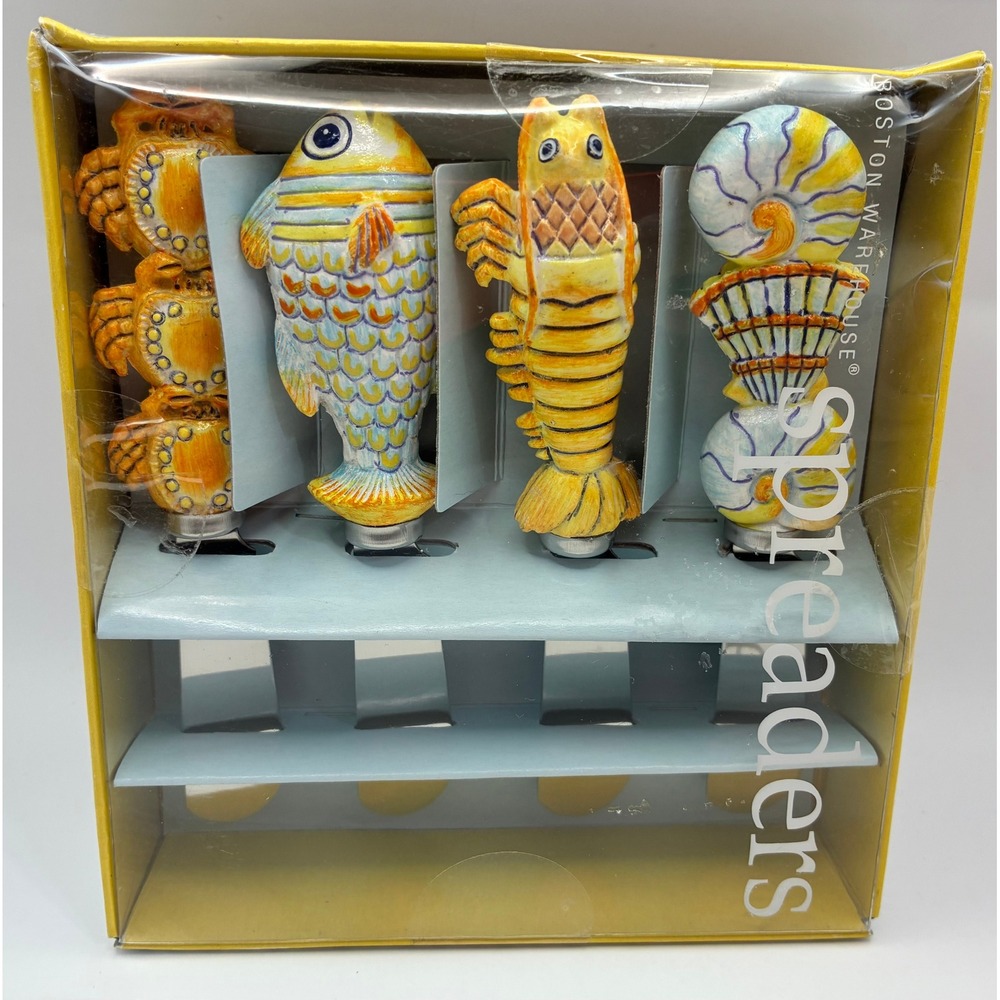 NIB Boston Warehouse Capri Spreader Set Multicolor Sea Life Nautical 4pc 00101